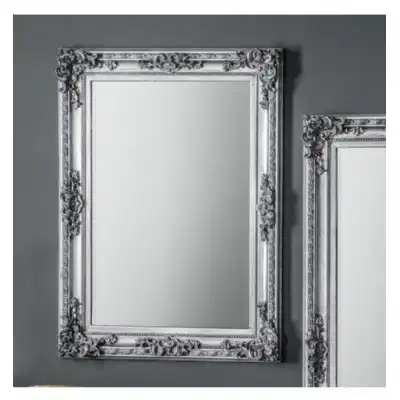 Traditional Antique Rectangular Silver Wooden Framed Wall Mirror