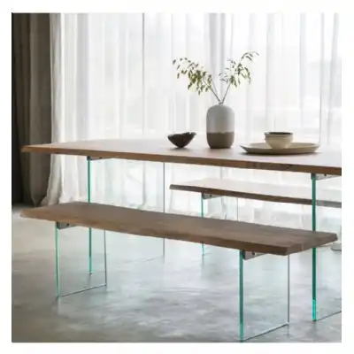 Solid Rustic Wood Large Dining Bench with Glass Legs