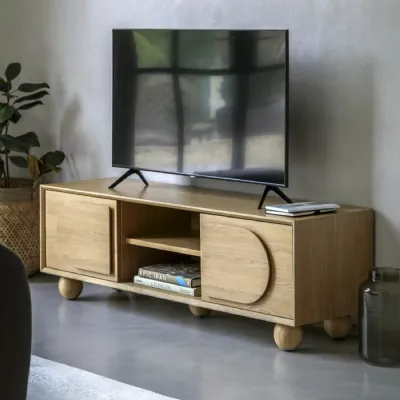 Natural Wood Geometric 2 Door TV Entertainment Media Unit