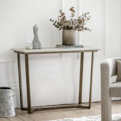 Travertine Faux Marble Effect Console Table