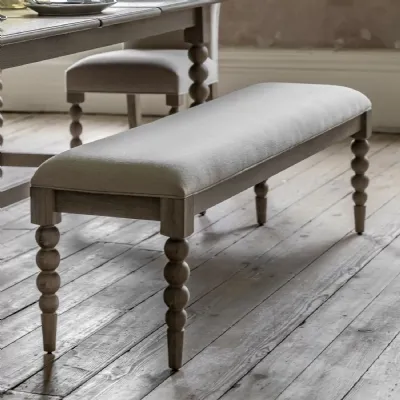 Natural Oak Large Dining Bench Biscuit Fabric Seat