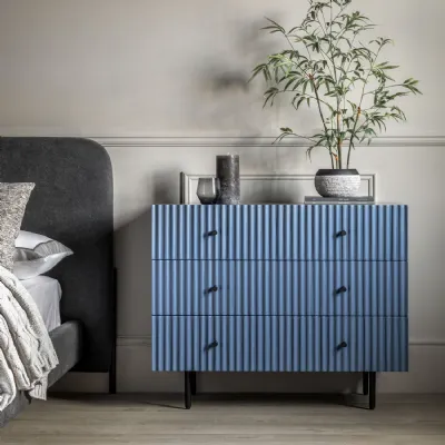 Blue Chest of 3 Drawers Black Metal Base
