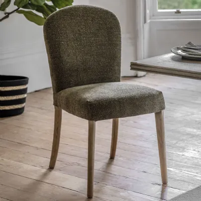 Moss Green Fabric Dining Chair Wooden Legs