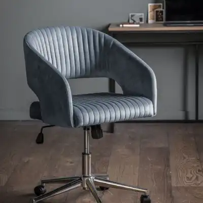 Grey Velvet Swivel Office Chair With Stainless Steel Legs