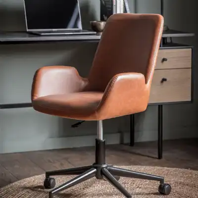 Brown Faux Leather Adjustable Swivel Chair with Castors Star Base