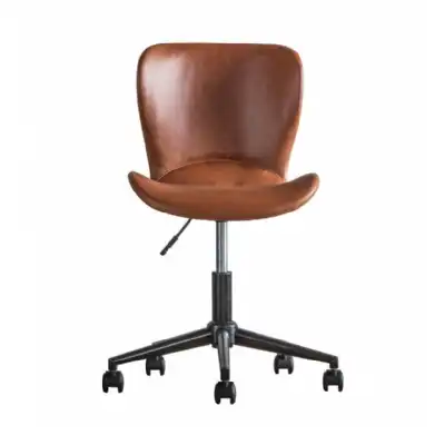 Tan Brown Leather Swivel Office Chair