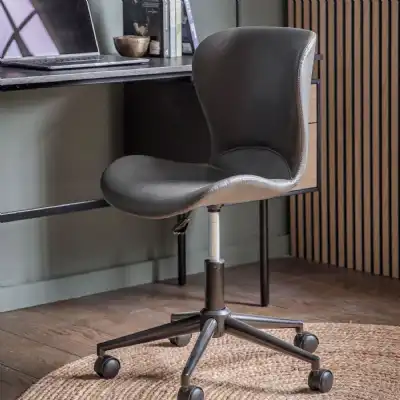 Black Leather Home Office Swivel Chair Height Adjustable