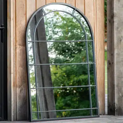 Black Metal Outdoor Arched Window Pan Wall Mirror