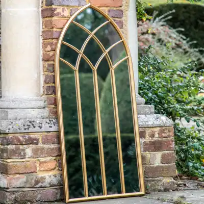 Gold Metal Large Outdoor Arched Wall Mirror