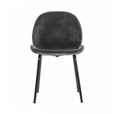 Grey Velvet Fabric Dining Chair Black Metal Legs