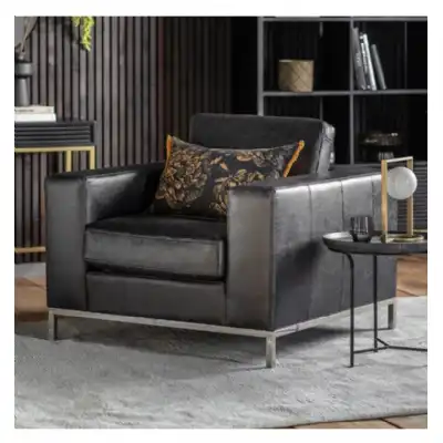 Black Leather Sofa Armchair Chrome Metal Base