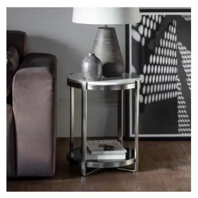 Metal And Marble Brushed Chrome Round Side Table