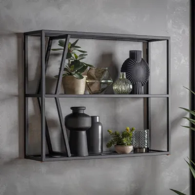 Grey Metal and Glass Open Wall Hanging Shelf Display Unit