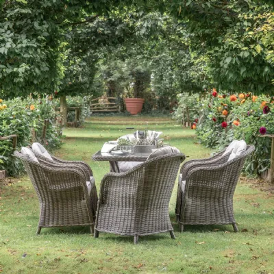 Grey Rattan Outdoor Garden 6 Seater Oval Dining Set