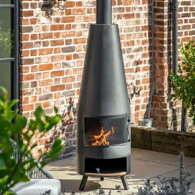 Grey Metal Outdoor Chiminea with Pizza Shelf