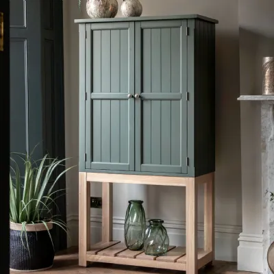 Green Wooden Drinks Cabinet with 2 Doors 2 Shelves