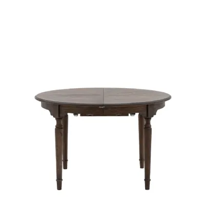 Dark Wood Extending Round Dining Table with Spindle Legs