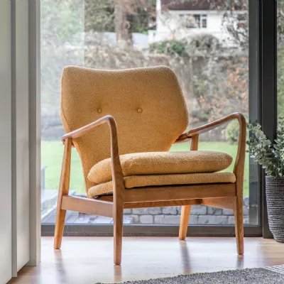 Ochre Leather Buttoned Back Armchair