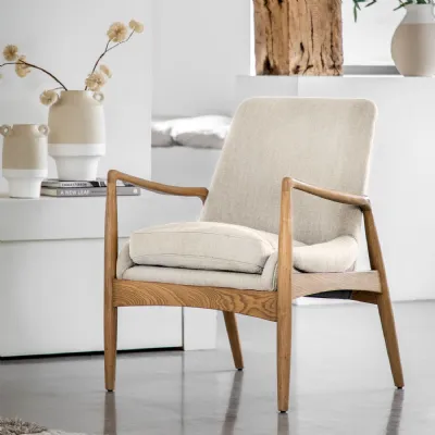 Natural Linen Fabric Padded Armchair Weathered Oak Frame