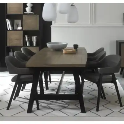 Weathered Oak Ext. Dining Table 6 Dark Grey Velvet Chairs Set