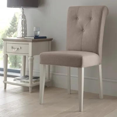 Grey Painted Fabric Roll Back Dining Chair