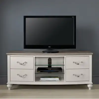 Grey Painted Oak Top Open Front TV Unit 4 Drawers