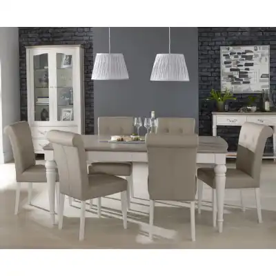Grey Oak Top Dining Table Set with 6 Grey Leather Chairs