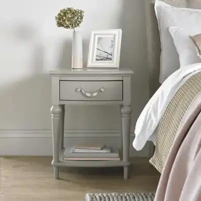 Grey Painted Bedside Lamp Table 1 Drawer Open Base