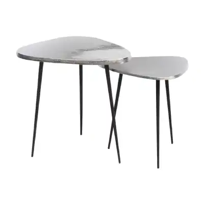 2 Silver Aluminium Side Tables Textured Black Legs