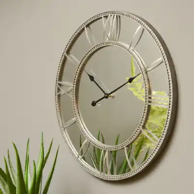 Grey Metal Mirrored Glass Round Wall Clock 70cm Dia
