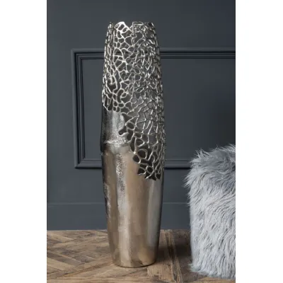Silver Metal Coral Effect Floor Vase
