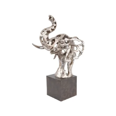 Abstract Silver Elephant Head Sculpture