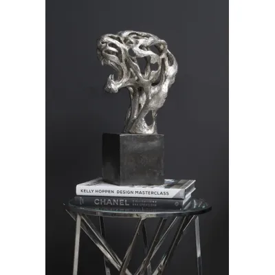 Silver Hollow Decorative Abstract Tiger Head Sculpture