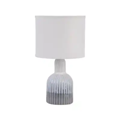 Grey Porcelain Ribbed Lamp and White Shade
