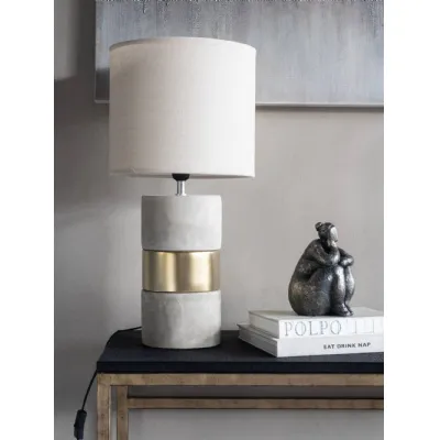 Concrete Gold Band Table Lamp Natural Linen Shade