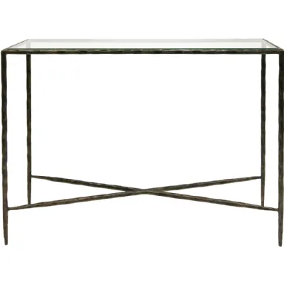 Bronze Metal and Clear Glass Console Table