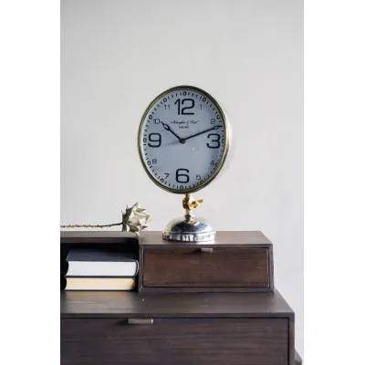 Gold Brass Chrome Round Mantle Table Clock