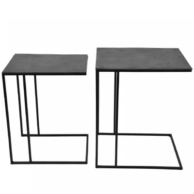 Graphite Black Textured Aluminium Set of 2 Side Tables