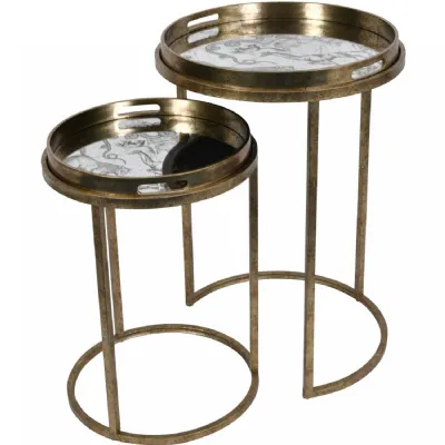 Gold Metal Constellation Map Nest of 2 Round Tray Top Tables