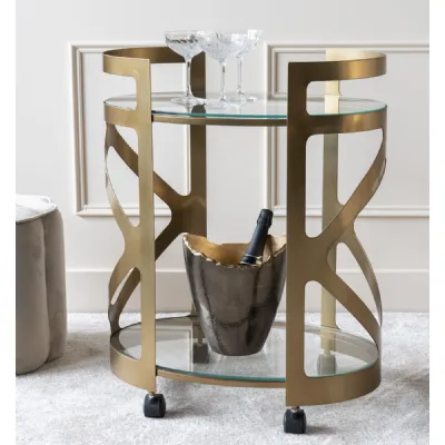 Bronze Metal Drinks Trolley with Glass Shelves