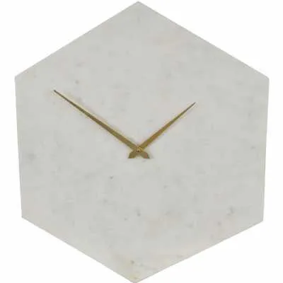 Hexagonal Natural White Mabrle Wall Clock
