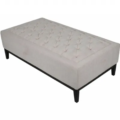 Extra Large Luxury Ivory Fabric Buttoned Ottoman