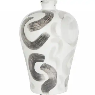 Grey and Black Monochrome Brush Swirl Ceramic Vase 38cm Tall