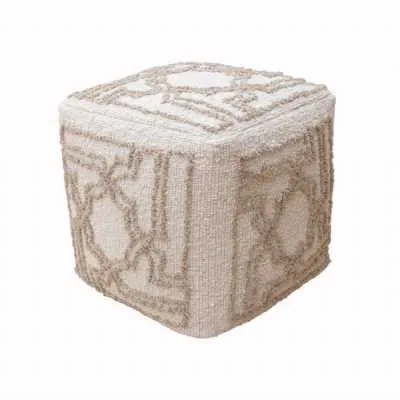 Mogila Hand Woven Tufted Ivory And Beige 40x40cm Wool Pouffe