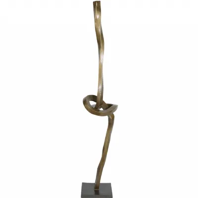 Textured Brass Metal Abstract Sculpture with Black Base