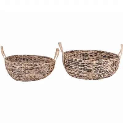 Natural Seagrass Set of 2 Circular Baskets With Handles