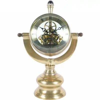 Antique Brass Finish Metal Swivel Mantle Clock