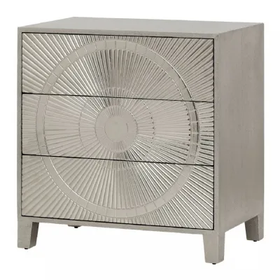 Coco Silver Embossed Metal Three Drawer Chest