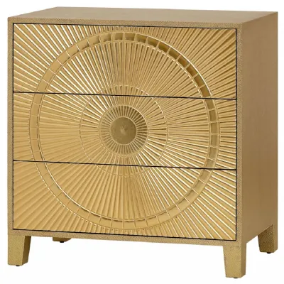 Coco Gold Embossed Metal Three Drawer Chest