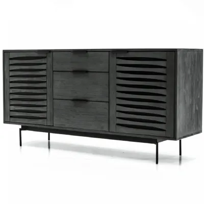 Bronks Black Acacia Buffet Cabinet with Two Doors and Three Drawers
